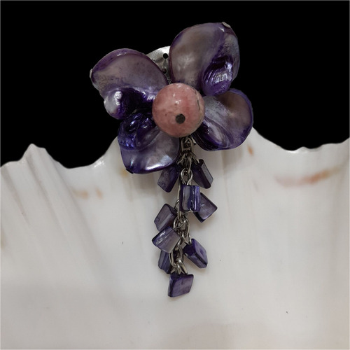 Sap2513 Prendedor Flor De Rodocrosita Y Madreperla Violeta