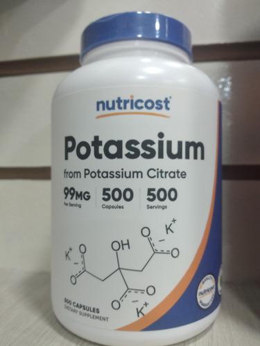Suplemento Citrato De Potasium Nutricost 500 Cápsulas 
