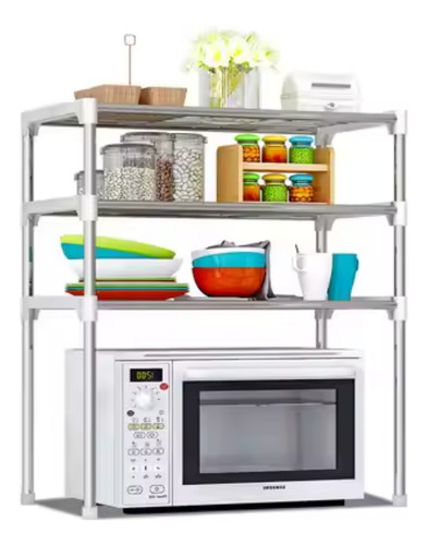 Organizador Rack Cocina Sobre Microondas Mesada 3 Estantes Plateado