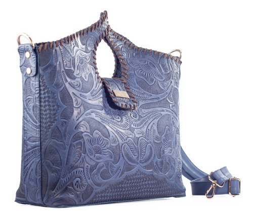 Bolsa Tote De Piel Grabada Y Tejida De Dama -teresa Azul Teresa Grabado