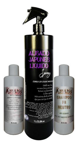 Alisado Japones Spray 1lt + Botox 280ml + Shampoo 280ml