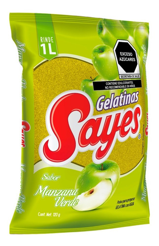Imagen 2 de 3 de Gelatina En Polvo Sayes De Agua Sabor Manzana Verde 120gr