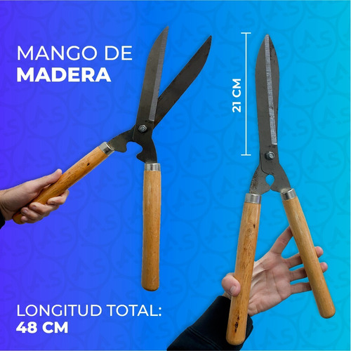 Imagen 3 de 10 de Tijera De Podar Para Cercos Mango De Madera 19 Jardineria