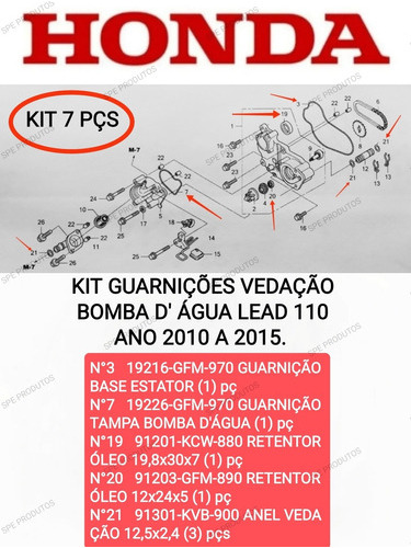 Kit Retentor Anel Vedação Reparo Bomba D'água Lead Original