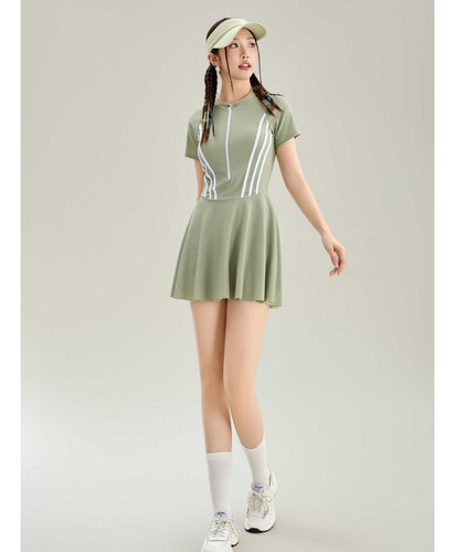 Traje De Baño Para Mujer, Falda De Una Sola Pieza, Manga Cor