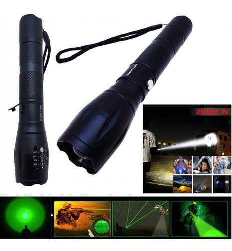 Lanterna Tática 2 Led Luz Branca/verde Foco Ajustável 688t6