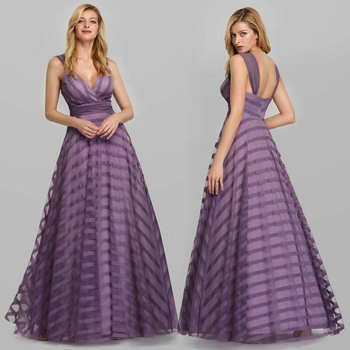 Elegante Vestido Fiesta Largo Tul Lila Importado