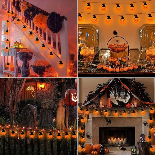 20 Luces Cadena Led Decoracion Calabaza Halloween 3 M