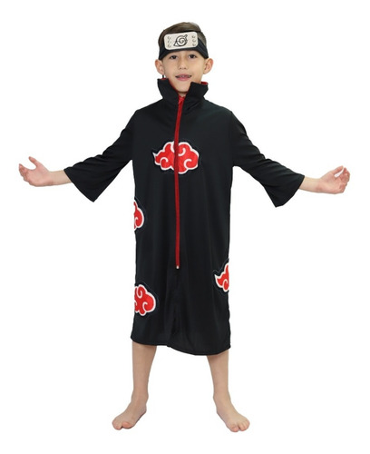 Disfraz Cosplay Manto Akatsuki Itachi Kunai Naruto Con Banda Infantil Niño