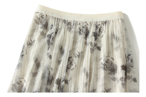 Faldas Midi Elásticas De Tul Con Estampado Floral De Cintura