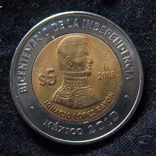 Mexico 5 Pesos 2008 Sc Km 894 Independencia Ignacio Rayon