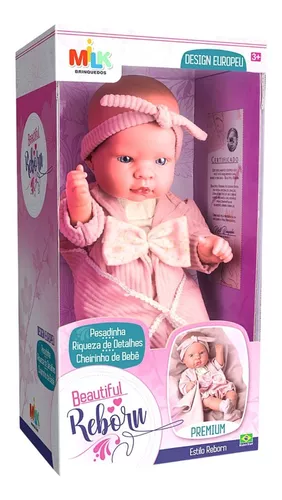 Boneca Para Brincar Bebe Reborn Realista Com Carrinho - Milk