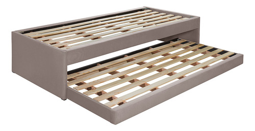 Cama Solteiro Bianca+auxiliar Madeira Maciça Tecido Pavia Cor Bege Lisa