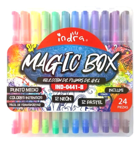 Plumas De Gel Neon -pastel, 24pz, Magic Box Ind-0441-indra Tinta Colores Pastel Y Neón