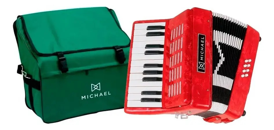 Sanfona Michael 8 Baixos Vermelho Perolado Piano ACM0822