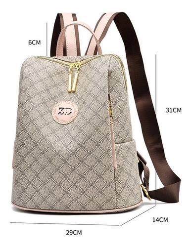 Imagen 2 de 2 de Mochila Mujer Moda Impermeable Antirrobo Backpack Beige