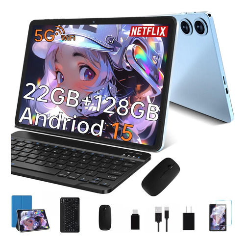 2026 Tablet Android 15 10.1'' 22gb Ram+128gb Rom/TF 1TB Gemini Ai Tab 2.4g 5g Wifi 8000mah Octa-core 2.0 Ghz Widevine L1 Fhd Bt5.0 Certificación Google Gms Camara Dual Face Id con Funda Mouse Teclado