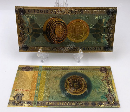 Billete Conmemorativo Dorado Bitcoin De Colección Laminado