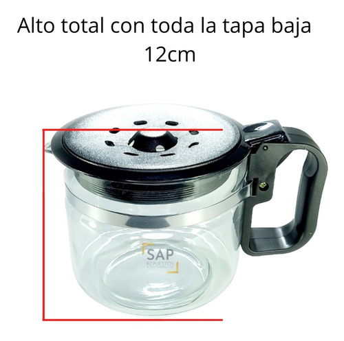 Imagen 4 de 9 de Vaso Jarra Cafetera Vidrio Alto Tapa Regulable Universal