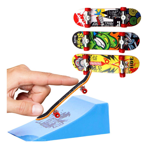 Skate Mini Dedo 3un Brinquedo Radical Com Rampa Kit Top
