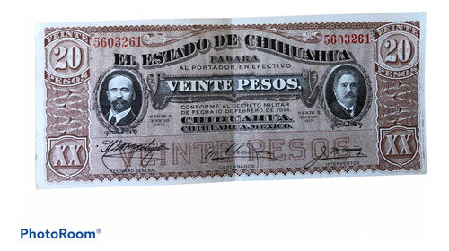 Billete Antiguo Revolucionario, 20 Pesos Chihuahua 5603261