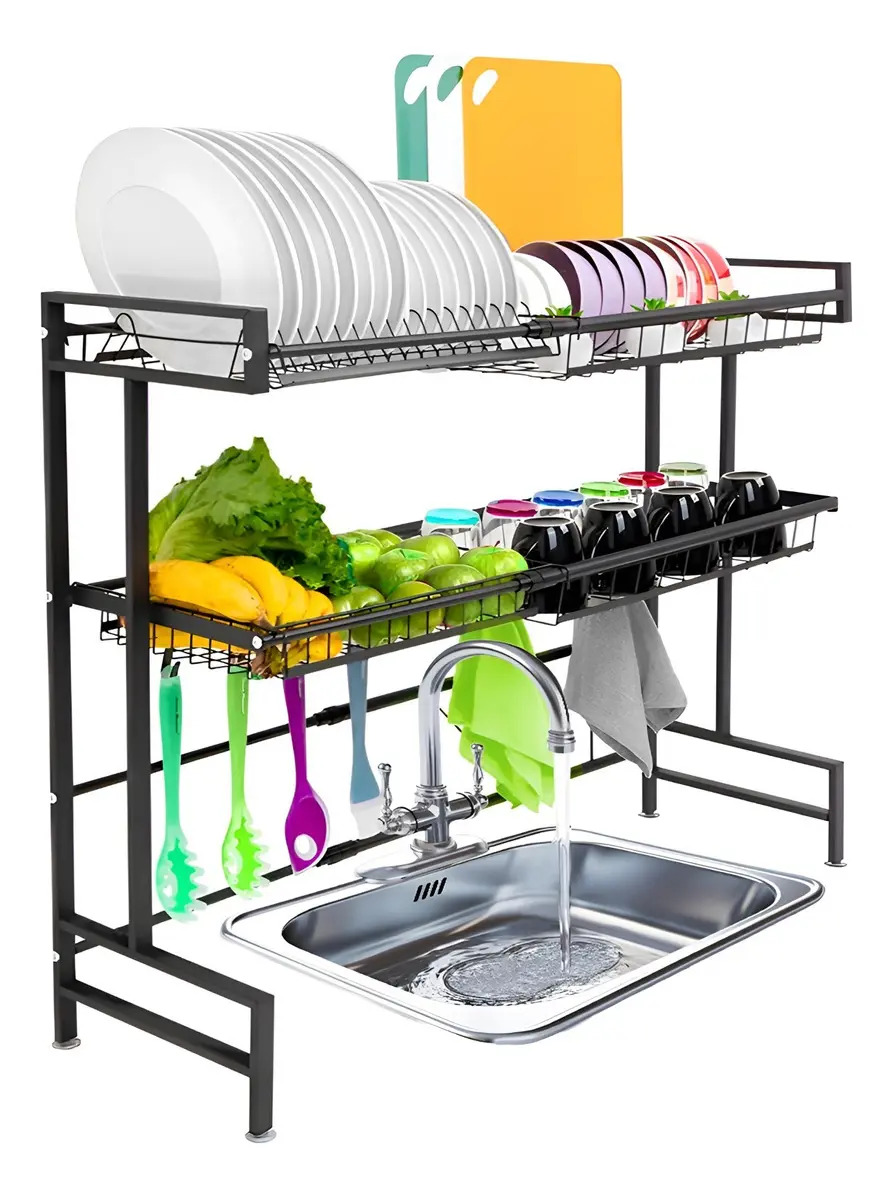 Escurridor De Platos Sobre Fregadero Regulable 2 Niveles entre 62cm y 102 cm Color Negro