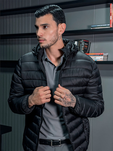 Jaqueta Masculina Casual Com Capuz Quente