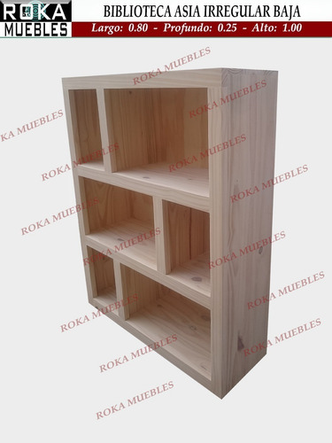 Imagen 3 de 4 de Biblioteca Asia Baja Irregular Pino 80x25x100 Encerada