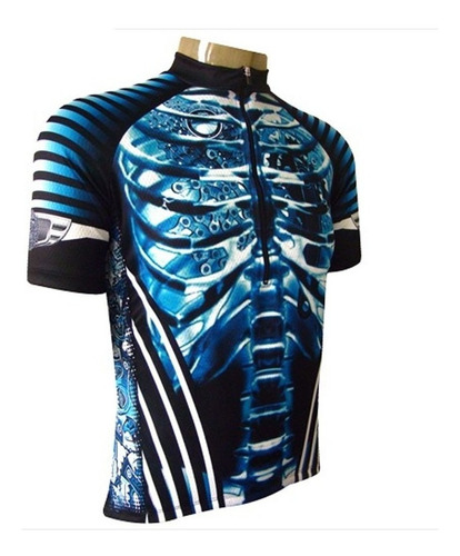 Camisa Muhu Masculina Esqueleto Bike Parts Azul E Preta