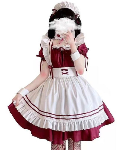 Disfraz De Maid Roja Cariño Lolita Lindo Sirvienta Cosplay