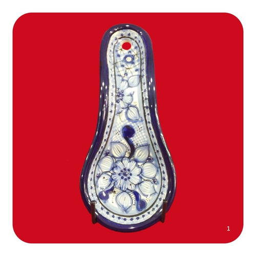 Imagen 1 de 5 de Portacuchara De Talavera Poblana Azul Tradicional 24 Cm Prc
