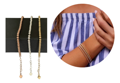 Pulseiras Esferas Bolinhas Banhada Ouro 18kt Com Extensor
