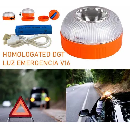 Luz De Emergencia Para Coche V16, Recargable Por Usb, Baliza