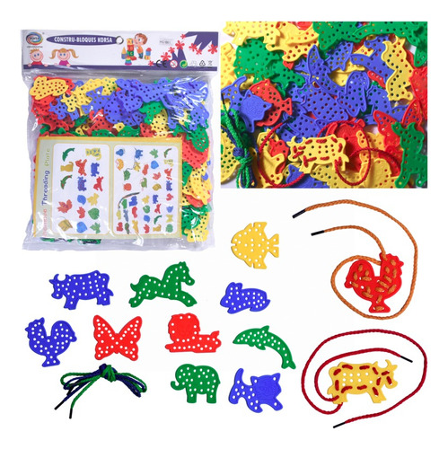 Figuras Animales Perforados Juego Didáctico Para Ensartar Color Rojo