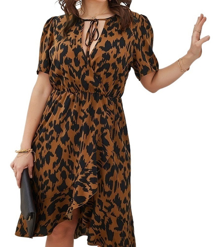 Vestidos Elegantes Talla Grande De Leopardo De Moda Casuales