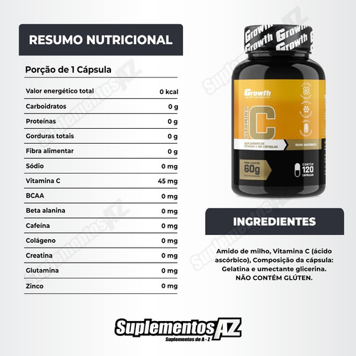 L-carn 120 Caps Integral + Vitamina C 120 Caps Growth