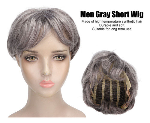 Peluca Sintética Gris Para Hombre, Corta, Resistente Al Calo