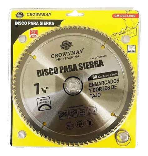 Disco Sierra Madera (7 1/4) 185mm 80 Diente 8000rpm