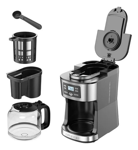 Cafetera Con Molino Integrado Gourmia 12 Tazas Negra Color N Plata