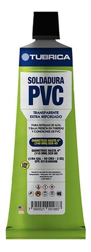 Pega Soldadura Líquida Pvc Agua Fría 1/64 Ga Tubrica Presión