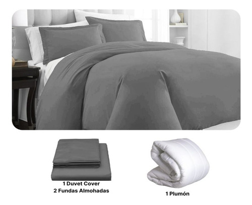 Duvet Doble Gris + Plumón + Fundas 4 Pzas
