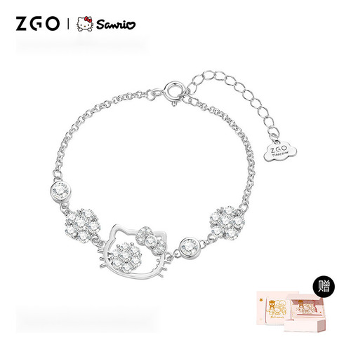 Pulsera Sanrio Hellokitty Lucky Clover De Zgox, Plata S925