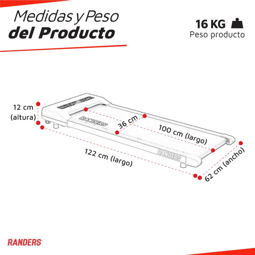 Imagen 6 de 9 de Cinta Caminar Con Motor Arg-360 Randers Ultraplana Display N