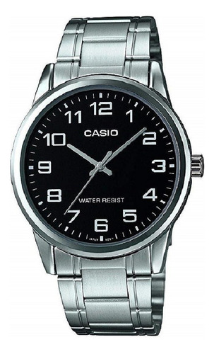 Reloj pulsera Casio MTP-V001GL-7BUDF con correa de acero inoxidable color plateado - fondo negro