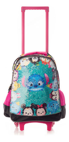 Mochila Con Ruedas Escolar Tsum Tsum Lentejuela Color Negro