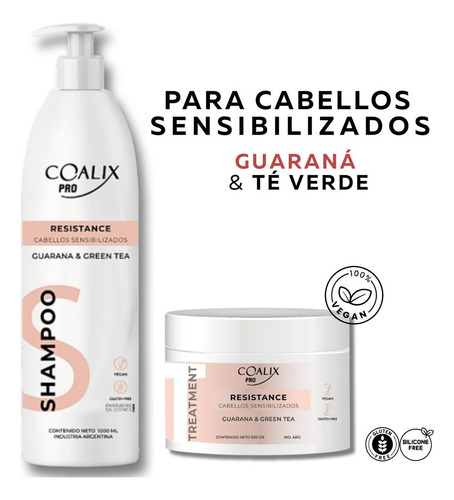 Kit Shampoo 1000ml + Mascara 500g Resistance Coalix Pro Para Cabellos Dañados Y Sensibles Reparacion Con Guaraná Y Té Verde Vegano Libre de Crueldad y Parabenos - Gluten Free Hidratacion