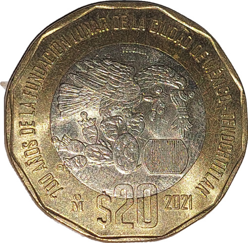 Moneda De 20 Pesos, Fundación Lunar De La Ciudad De Mexico