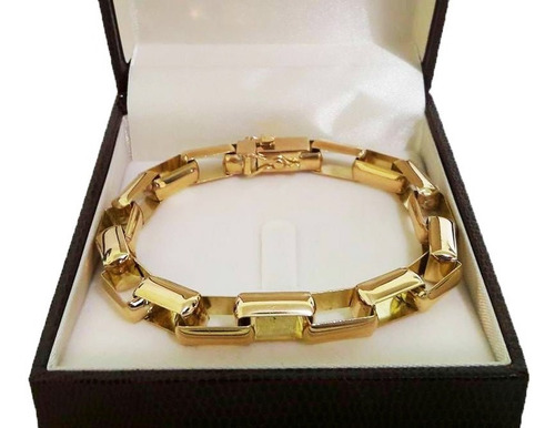 Pulseira Baguete Quadrada 52 Gramas 10mm Ouro 18k Maciço