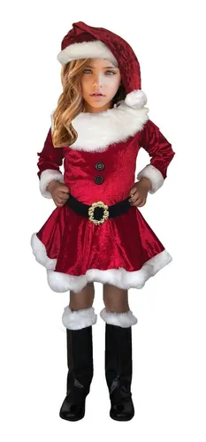 Niña vestida de santa claus sale