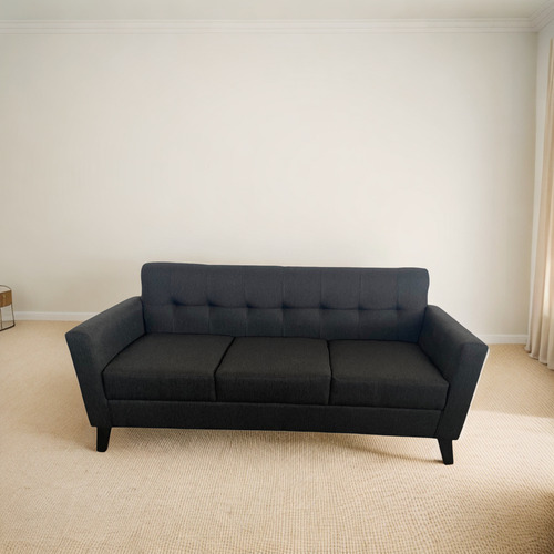 Sillón Vintage Tela Antidesgarro Living 180 Cm Madera Negro Liso
